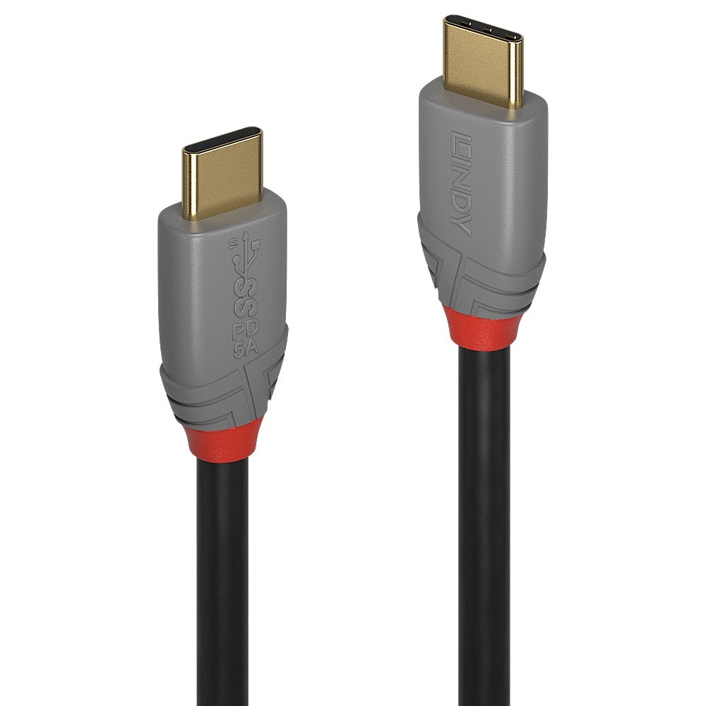 LINDY 36900 USB 3.1 Type C Cable 5A PD Anthra Line Black 0.5m 