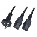 2m Power Cable 10A 3-pin Plug to C13 Y-Socket